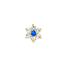 Load image into Gallery viewer, Junipurr 14kt Flower with Swarovski & blue opal