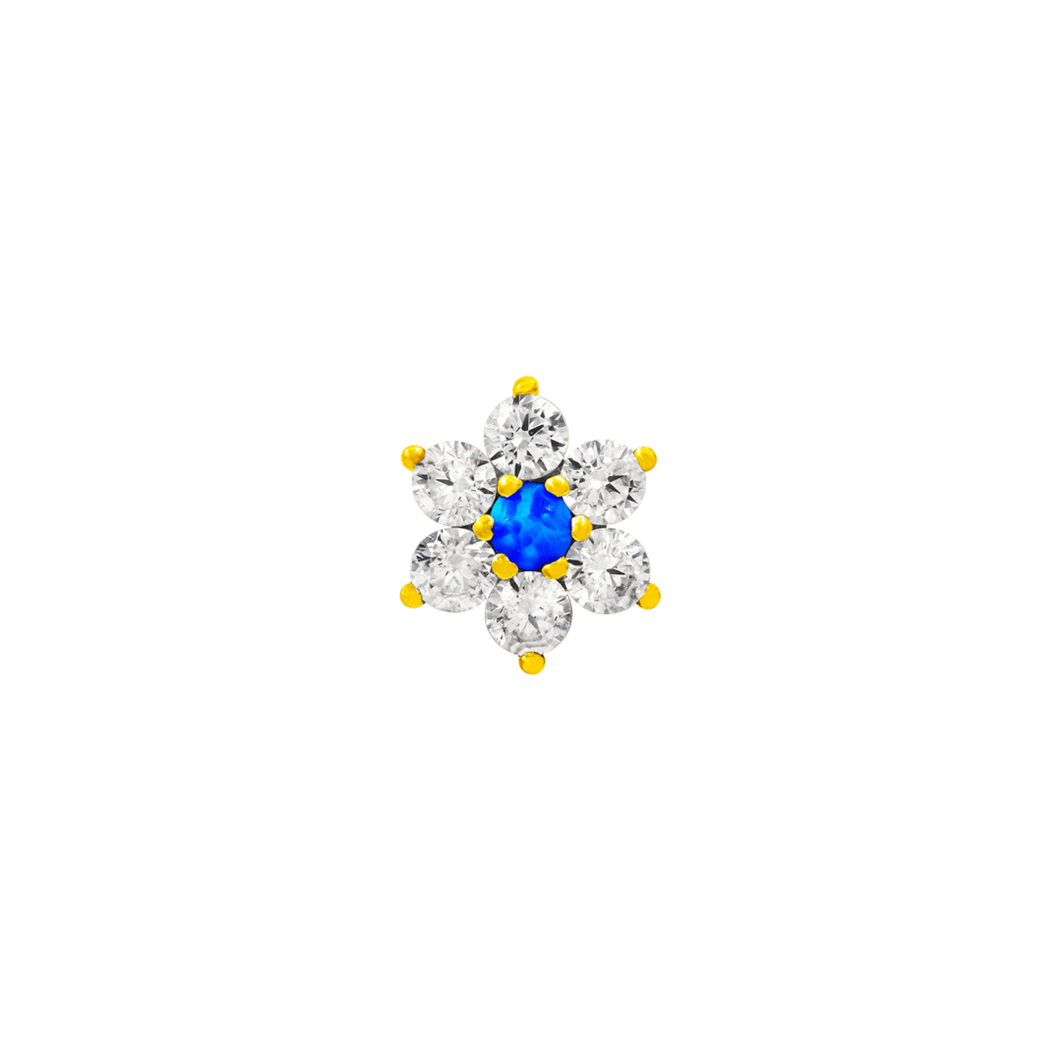 Junipurr 14kt Flower with Swarovski & blue opal